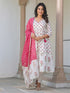 White Pure & Pink Cotton Floral Printed Angrakha Kurta Set